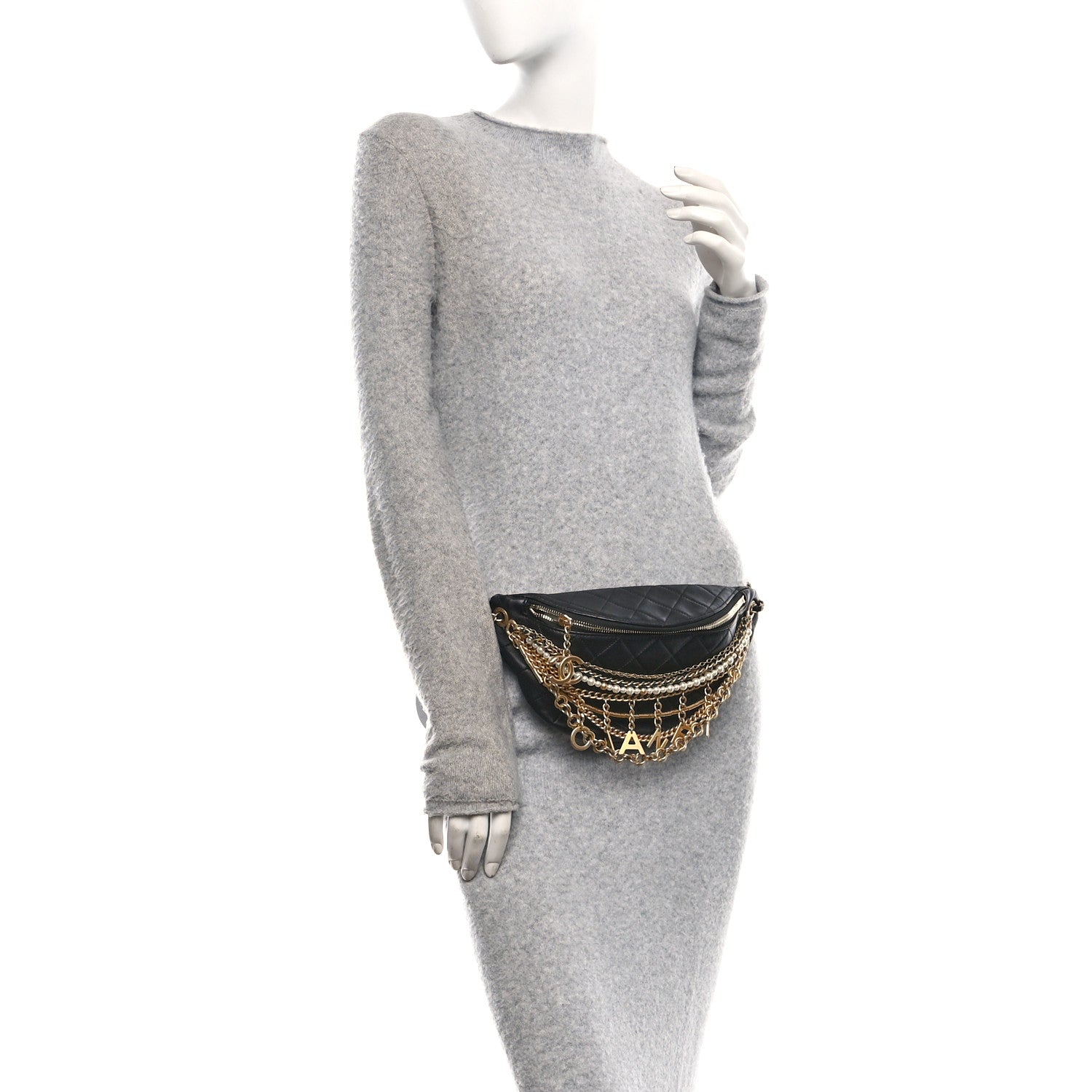 Chanel Lambskin Quilted All About Chains Waist Belt Bag Black 2 of 10