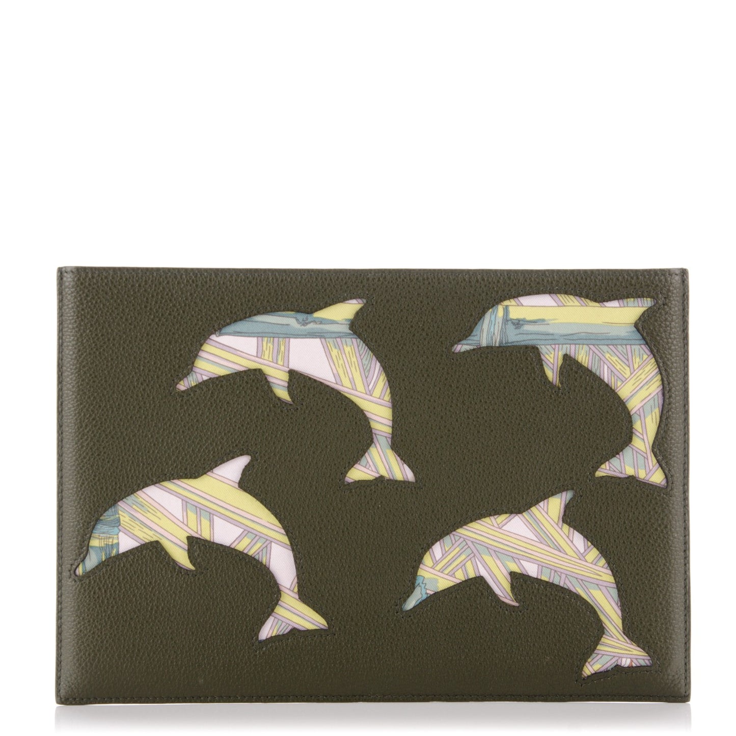 Togo Epsom Petit H Dolphin iPad Case Clutch Vert Olive Orange