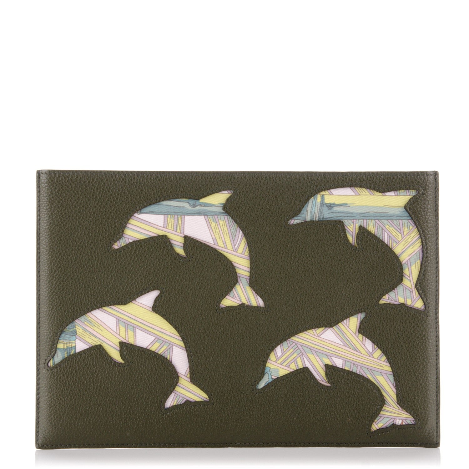 Hermes Togo Epsom Petit H Dolphin iPad Case Clutch Vert Olive Orange 1 of 8