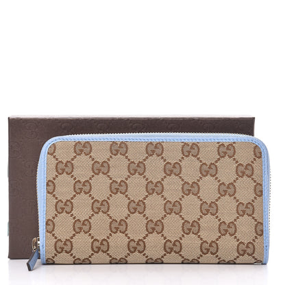 Gucci Monogram Dollar Calfskin Zip Around Wallet Beige Ebony Mineral Blue 8 of 8