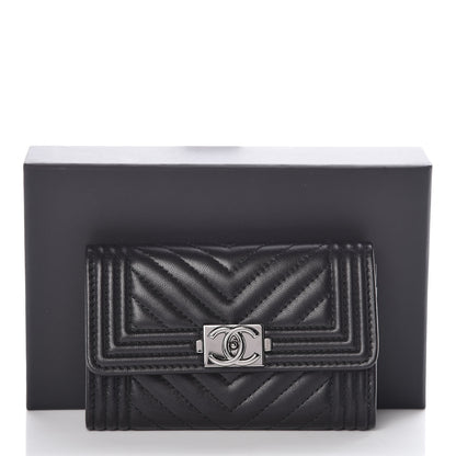 Chanel Lambskin Chevron Quilted Boy Card Holder Wallet Black 9 of 9