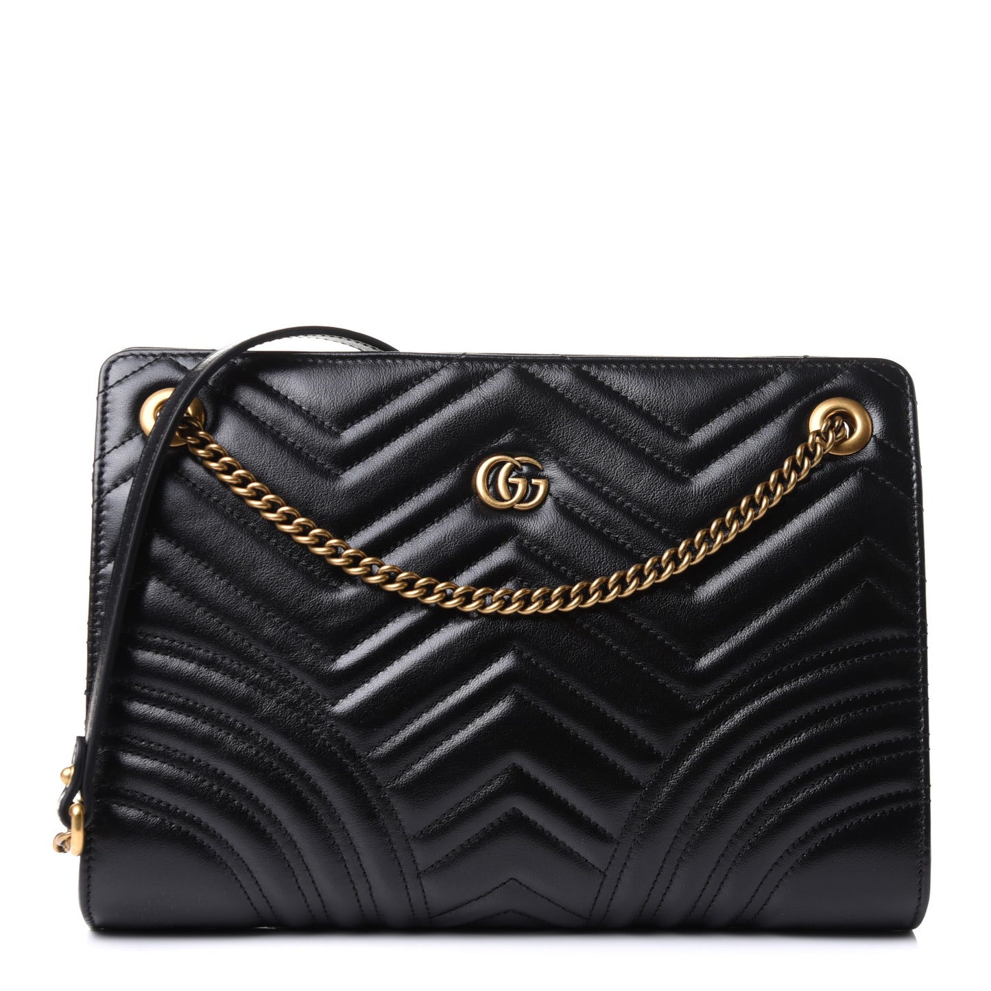 Azalea Calfskin Matelasse Heart Medium GG Marmont Slim Shoulder Bag Black