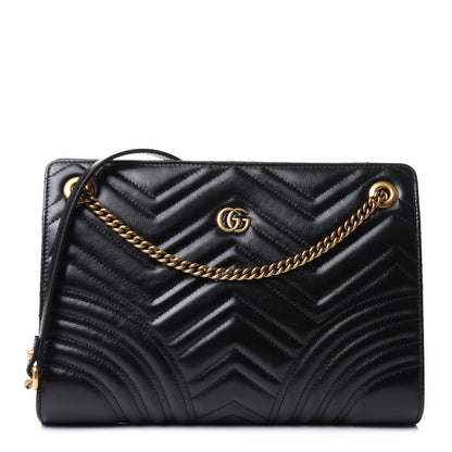 Gucci Azalea Calfskin Matelasse Heart Medium GG Marmont Slim Shoulder Bag Black 1 of 11