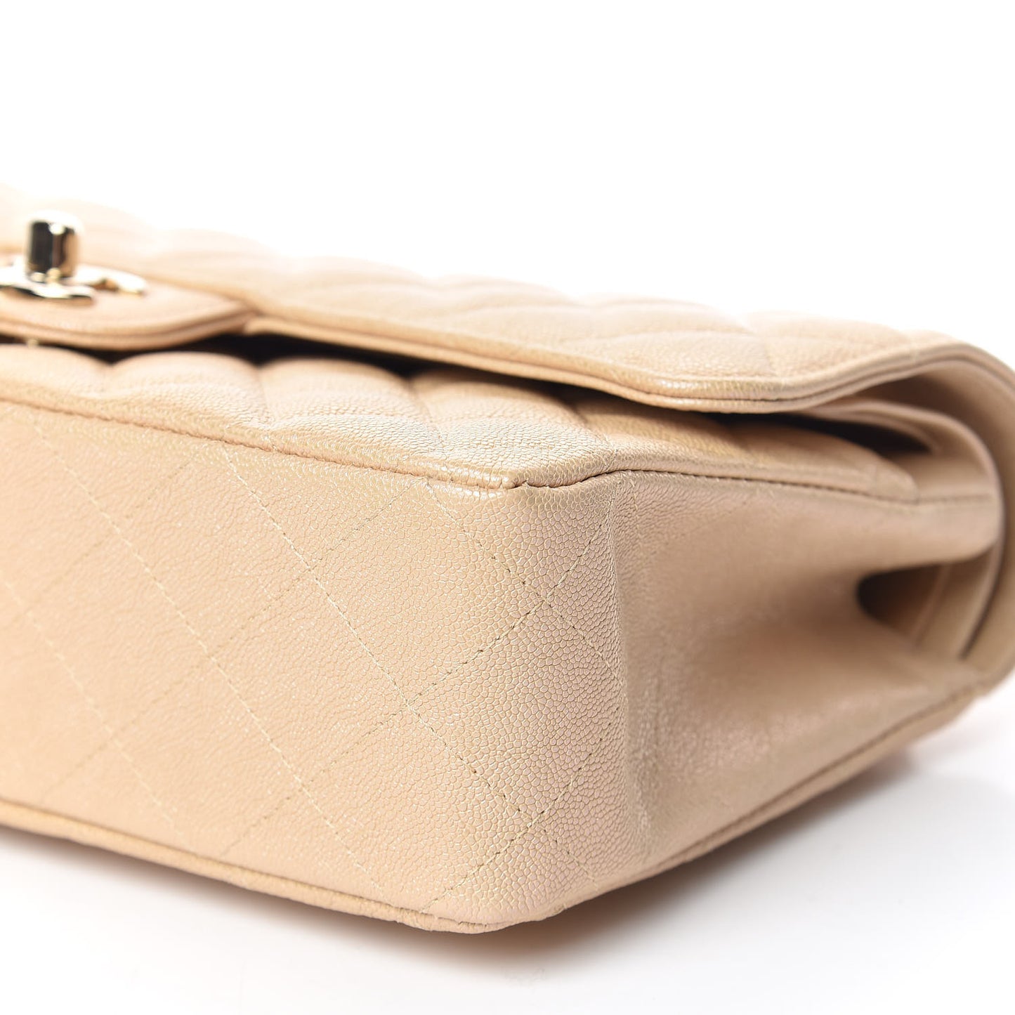 Iridescent Caviar Quilted Medium Double Flap Beige