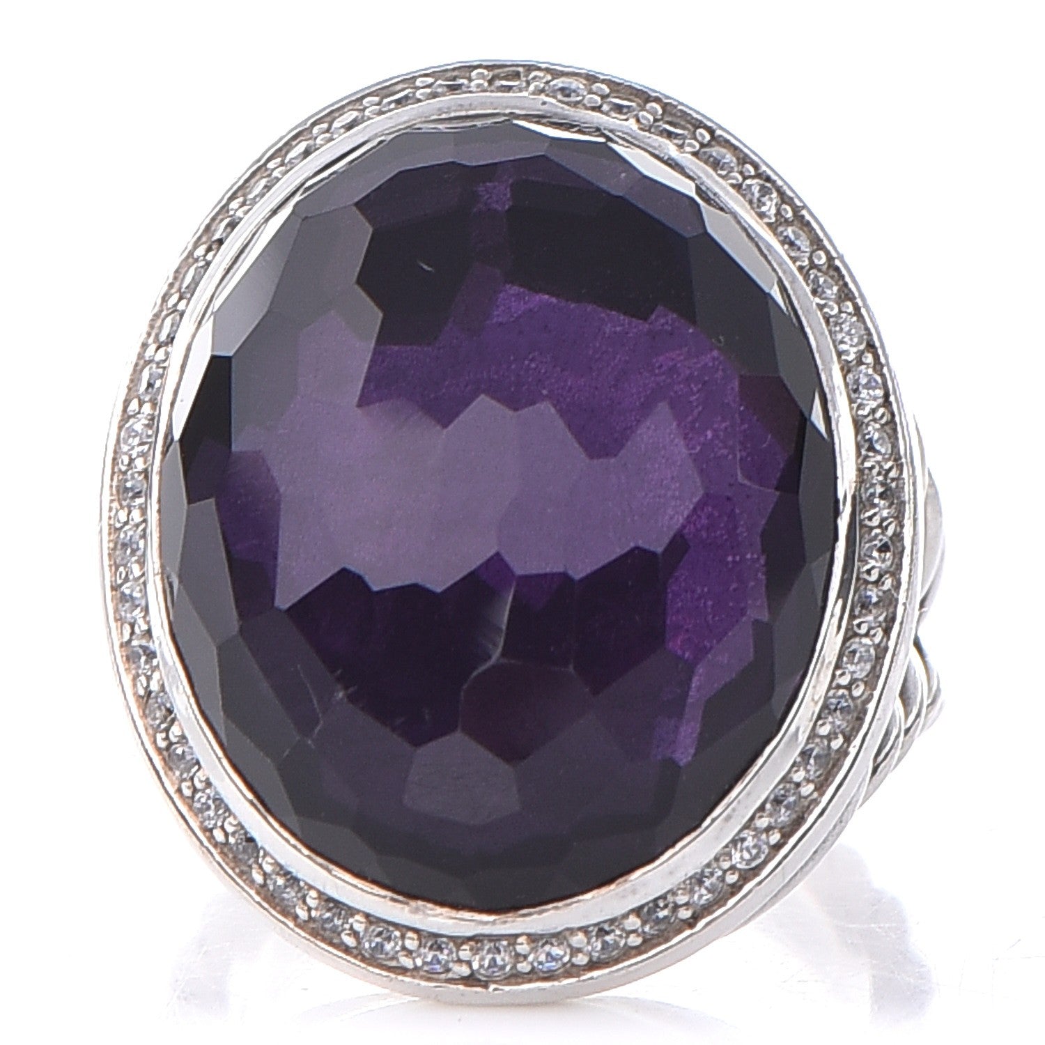 David Yurman Sterling Silver Diamond Black Orchid 26mm Signature Oval Ring 54 7 1 of 7