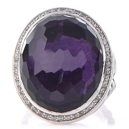 David Yurman Sterling Silver Diamond Black Orchid 26mm Signature Oval Ring 54 7 1 of 7