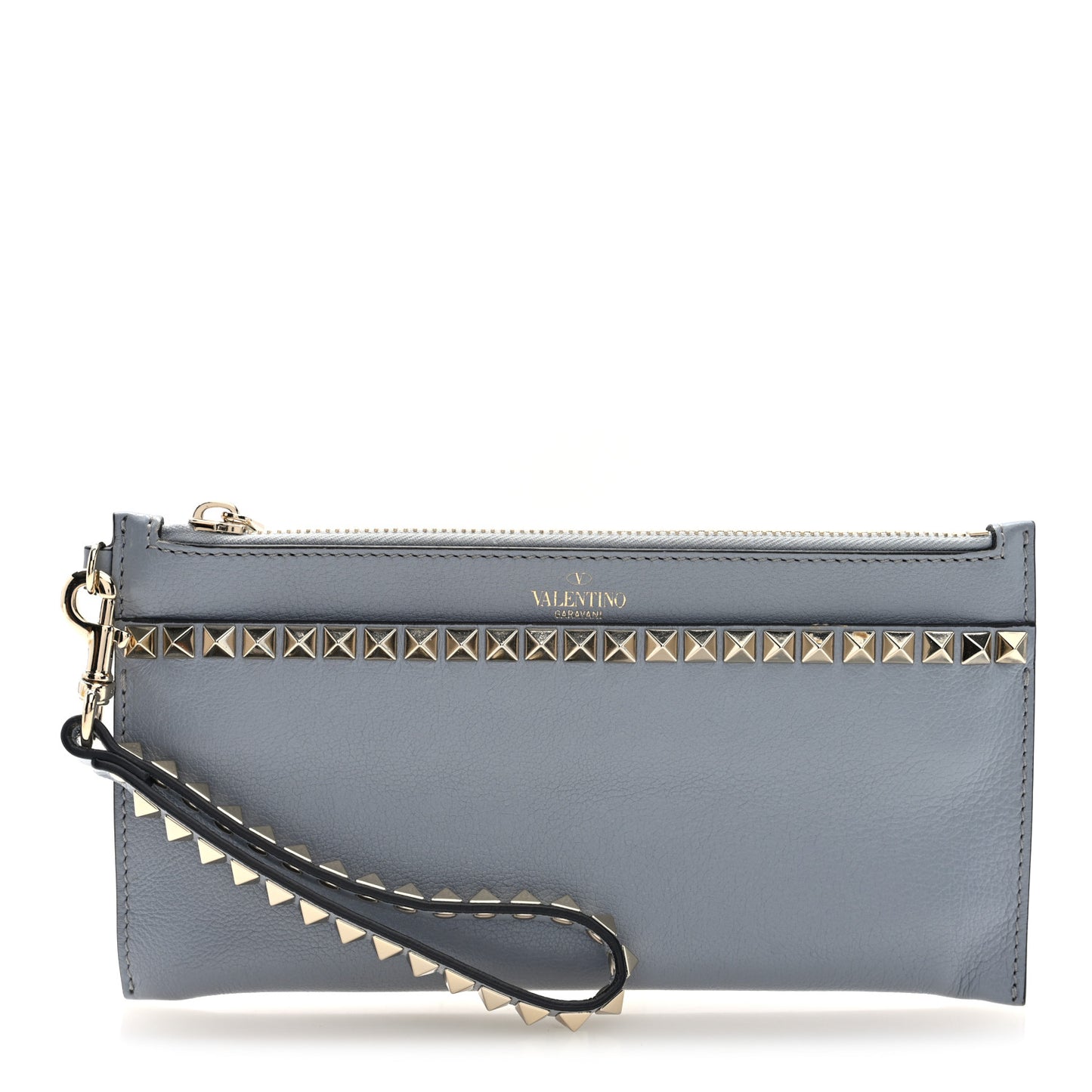 Nappa Rockstud Zip Wristlet Pouch Pastel Grey