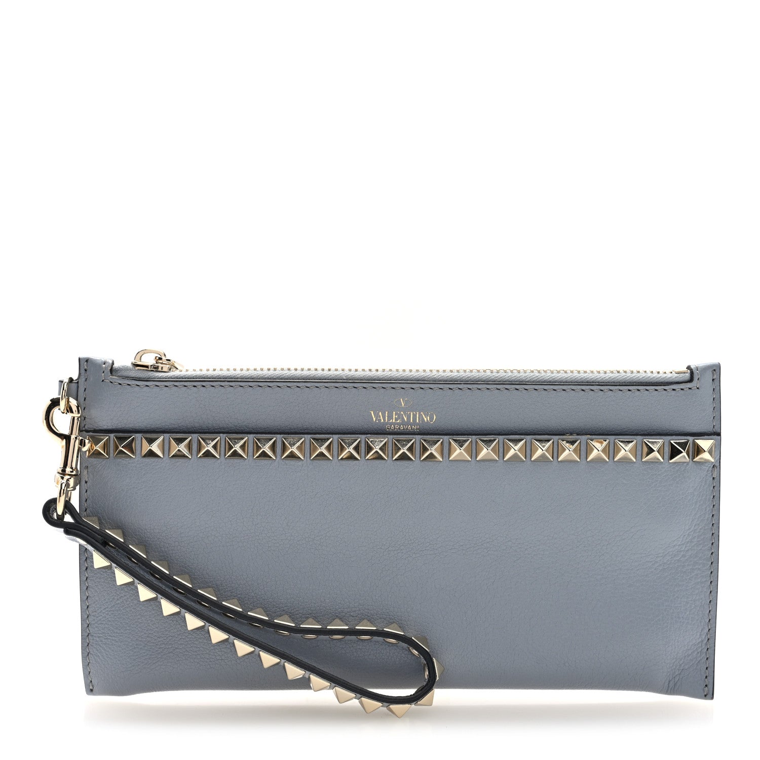 Valentino Garavani Nappa Rockstud Zip Wristlet Pouch Pastel Grey 1 of 7