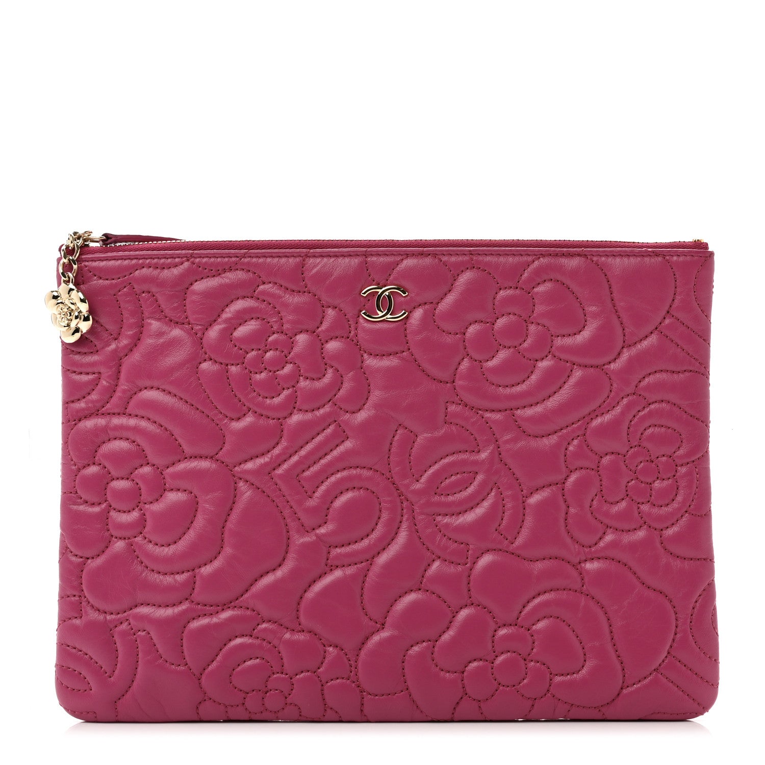 Chanel Lambskin Camellia Embossed Medium Cosmetic Case Fuchsia 1 of 7