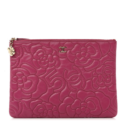 Chanel Lambskin Camellia Embossed Medium Cosmetic Case Fuchsia 1 of 7