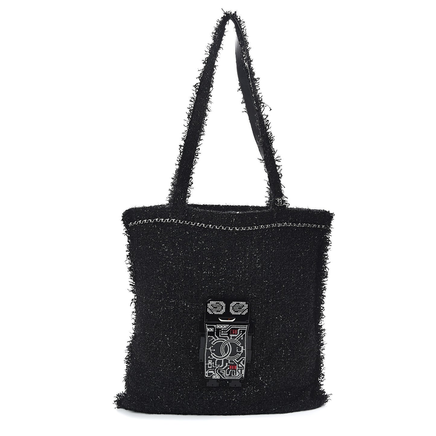 Tweed Resin Strass Large Robot Shopping Bag Black