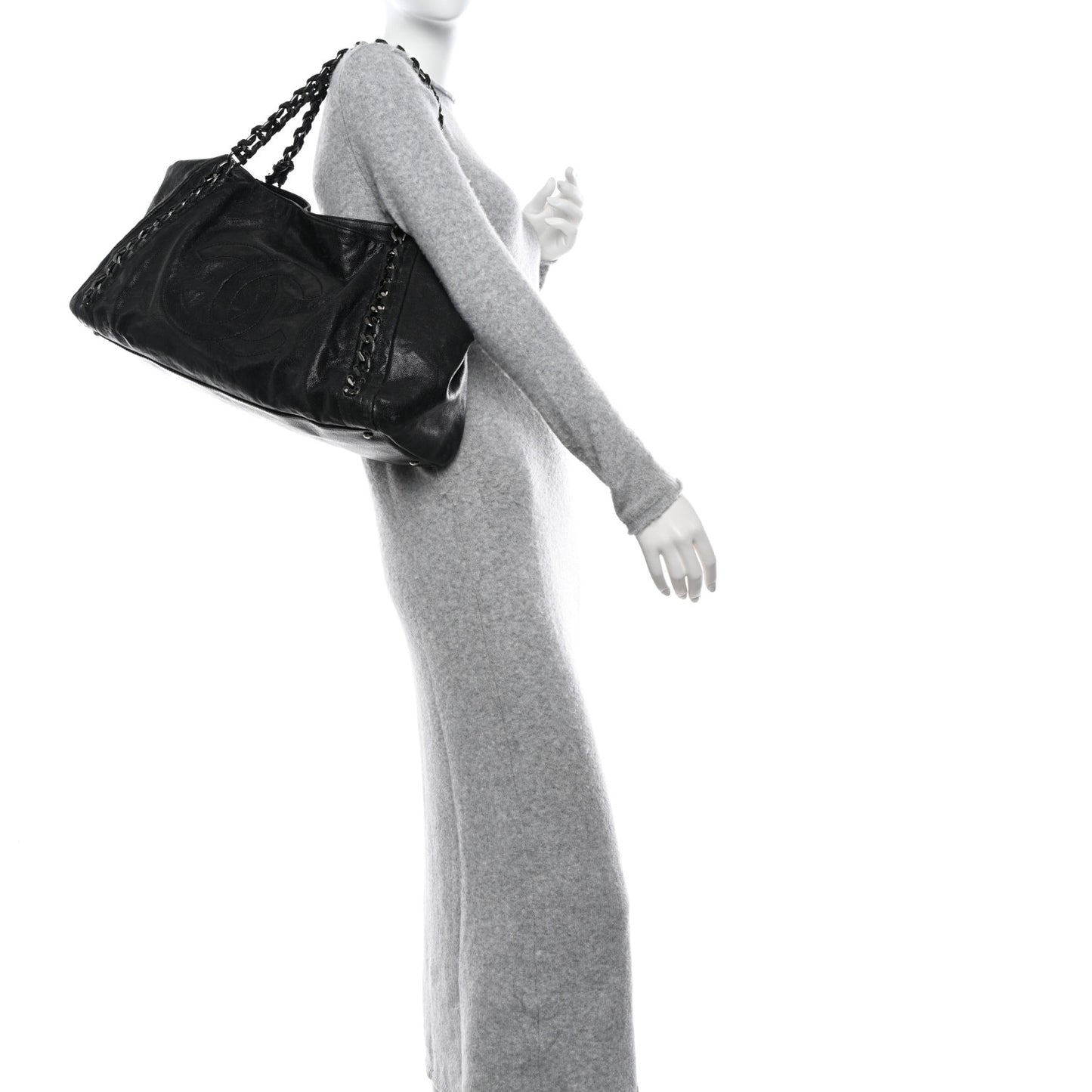 Glazed Calfskin East West Modern Chain Tote Black