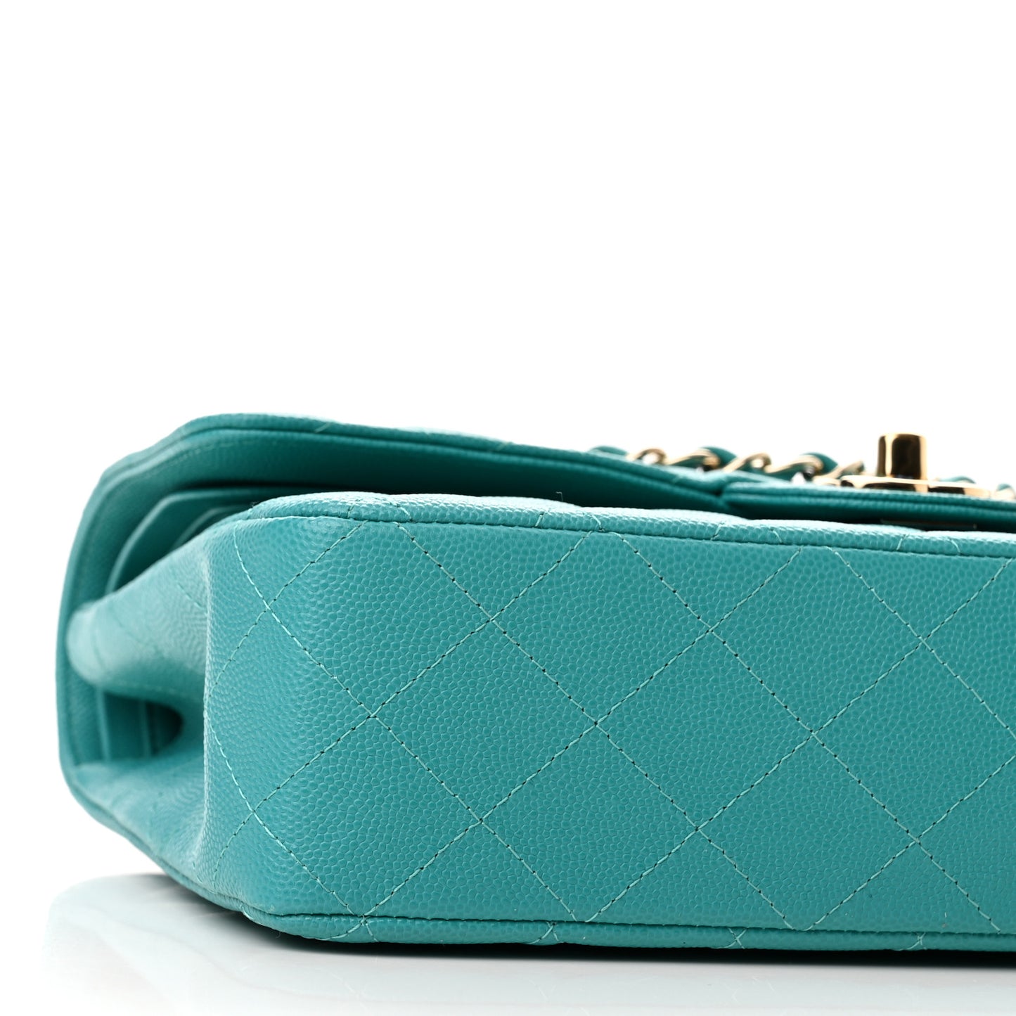 Caviar Quilted Medium Double Flap Turquoise