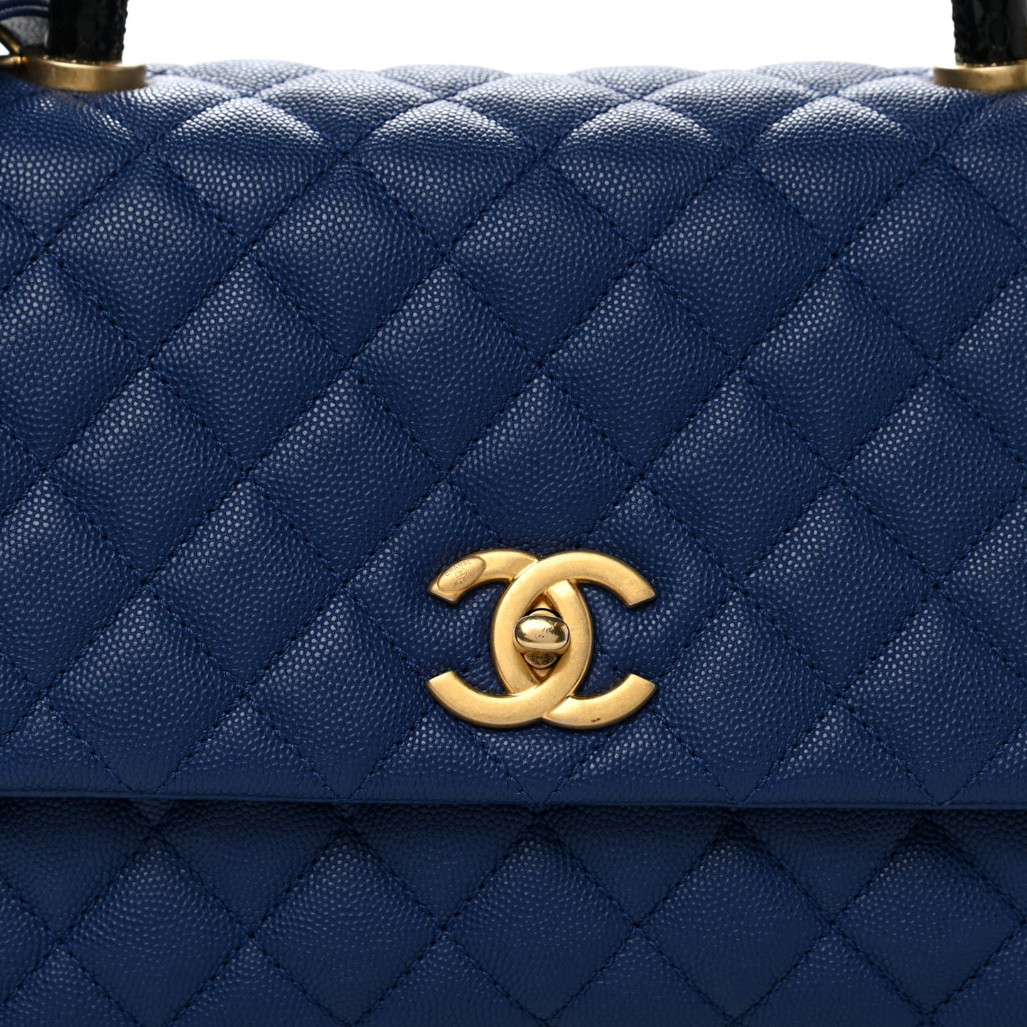 Caviar Elaphe Quilted Small Coco Handle Flap Dark Blue