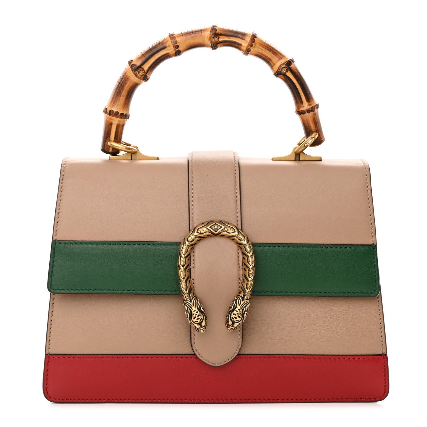 Calfskin Bamboo Web Medium Dionysus Top Handle Bag Camelia Bright Evergreen Hibiscus Red