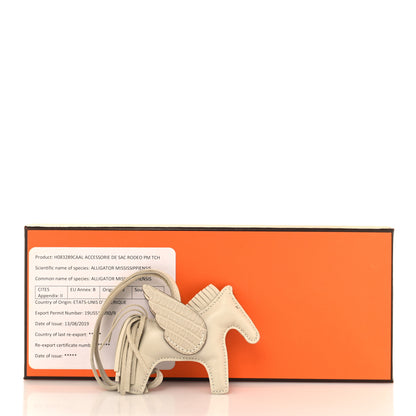 Hermes Milo Lambskin Matte Alligator Touch Grigri Rodeo Pegase Horse Bag Charm PM Craie Nata Beton 5 of 5