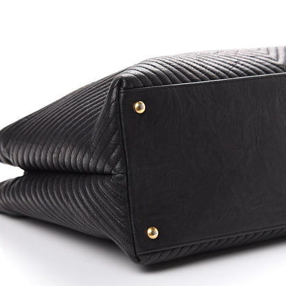 Chanel Wrinkled Lambskin Chevron Quilted Large Surpique Tote Black 7 of 9