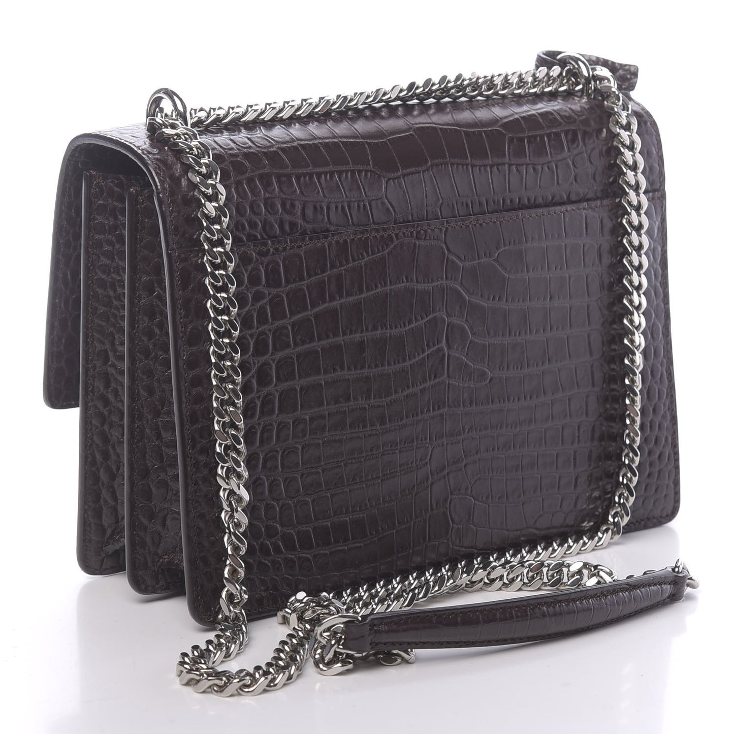 Calfskin Crocodile Embossed Monogram Sunset Brown