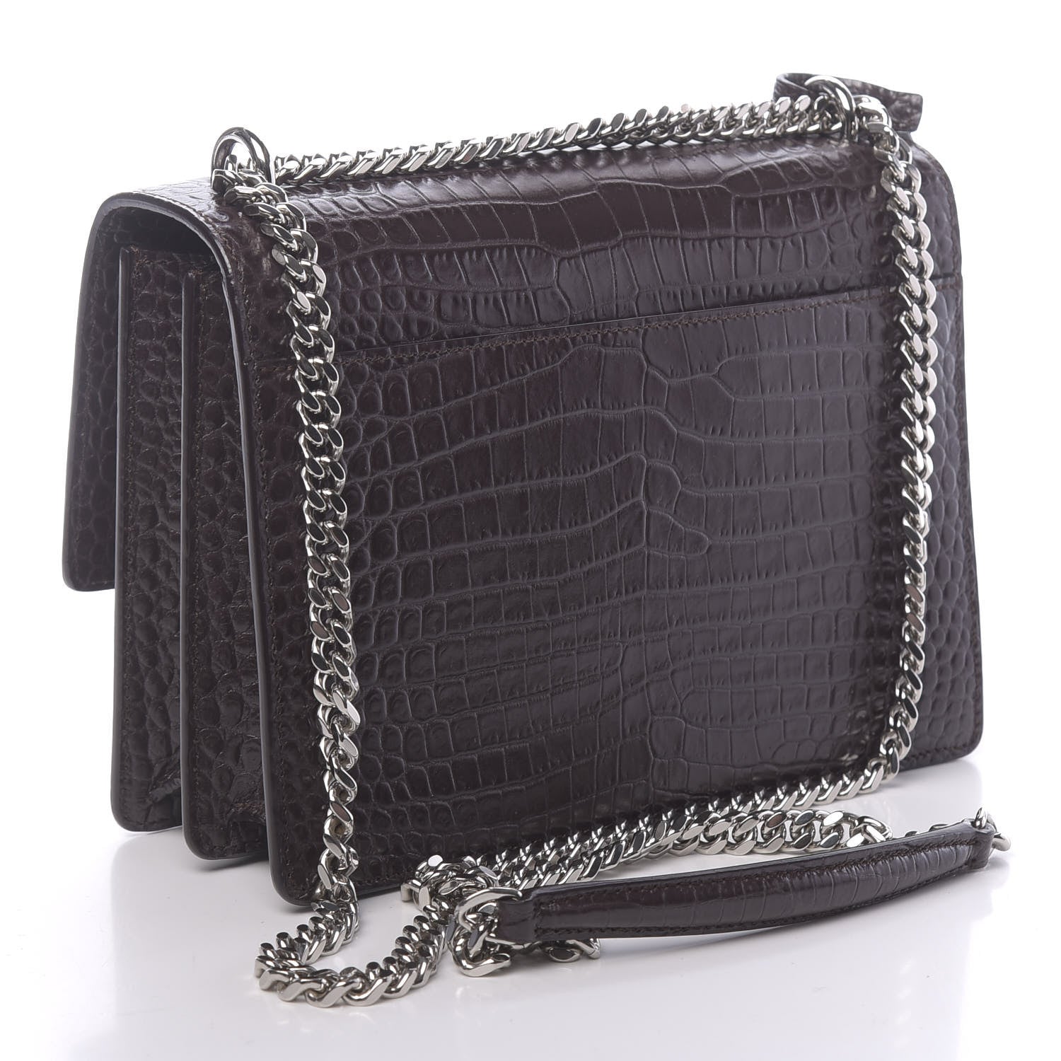 Saint Laurent Calfskin Crocodile Embossed Monogram Sunset Brown 2 of 8