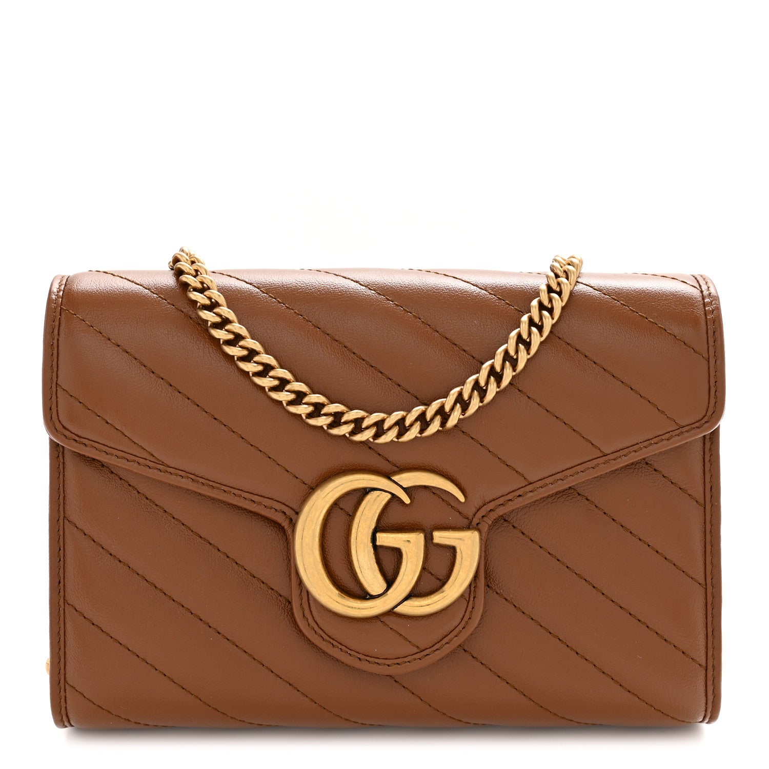 Gucci Azalea Calfskin Matelasse Diagonal GG Marmont Chain Wallet Cuir 1 of 11