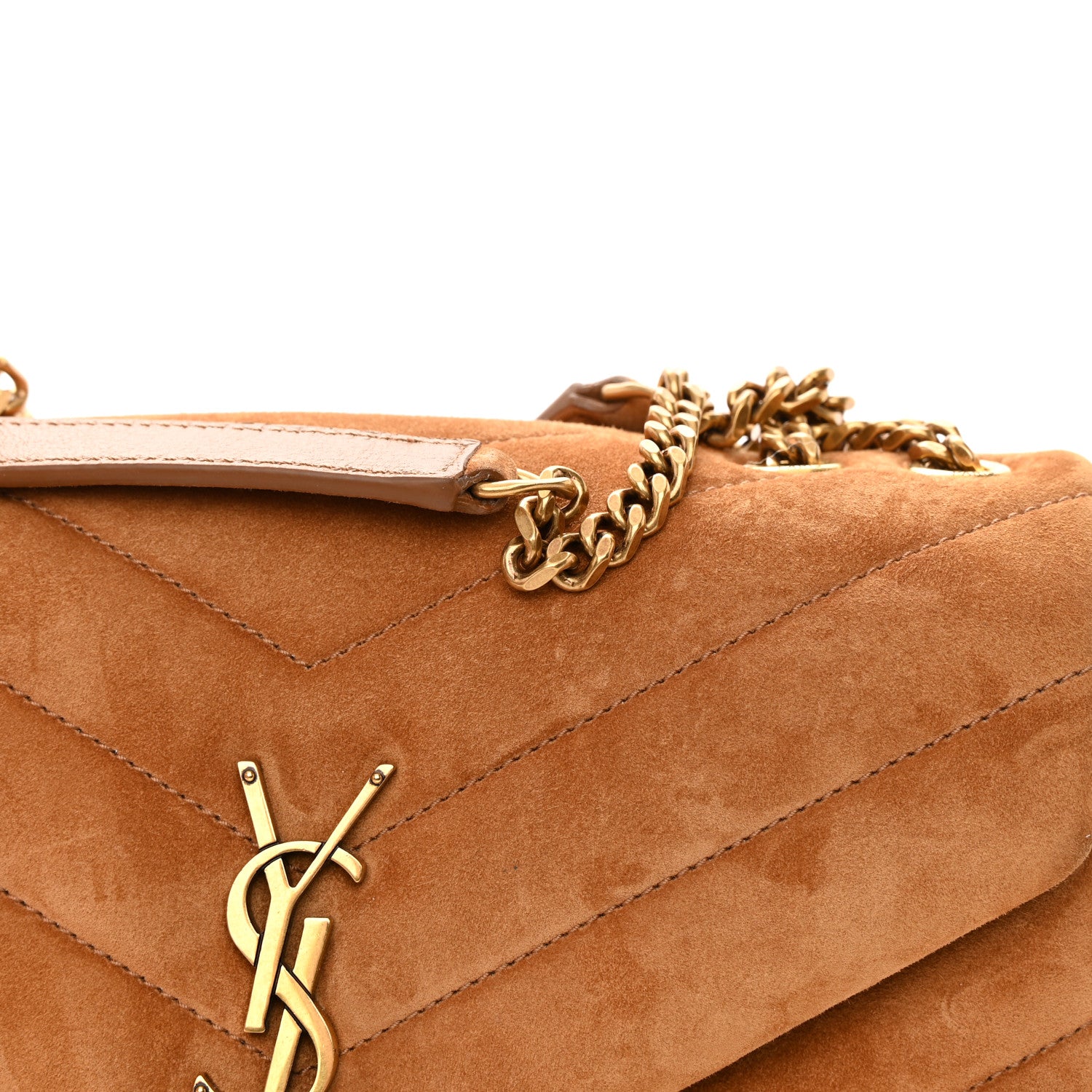 Saint Laurent Suede Calfskin Y Quilted Monogram Small Loulou Chain Satchel Cinnamon 15 of 17