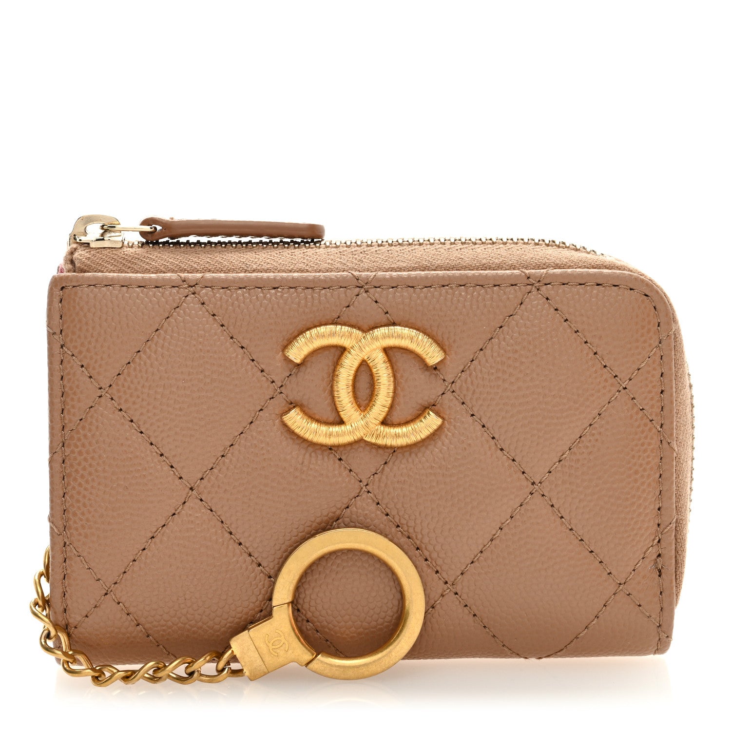 Chanel Caviar Quilted Zipped Key Holder Case Dark Beige 1 of 7