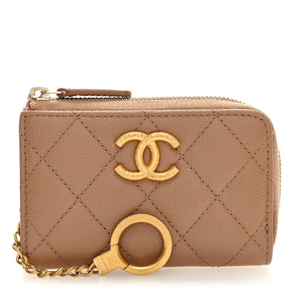 Chanel Caviar Quilted Zipped Key Holder Case Dark Beige 1 of 7
