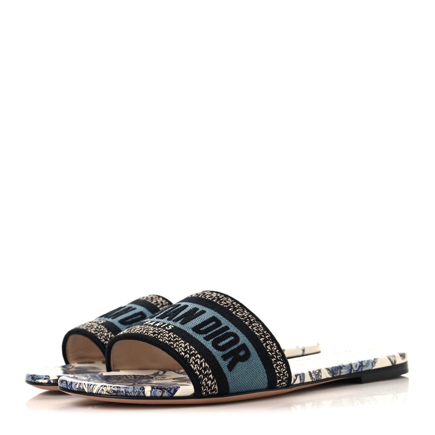 Canvas Embroidered Butterfly Dway Mules Slide Sandals 38 White Blue