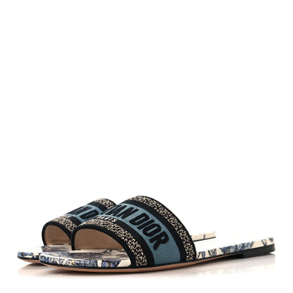 Christian Dior Canvas Embroidered Butterfly Dway Mules Slide Sandals 38 White Blue 4 of 9