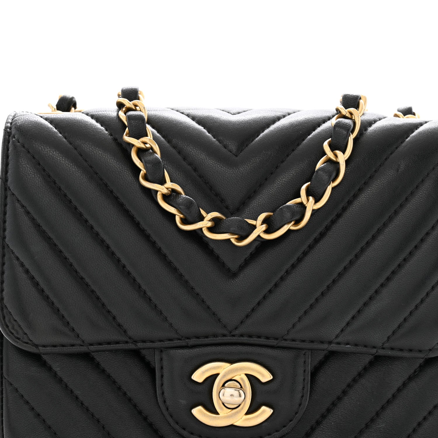 Chanel Lambskin Chevron Quilted Mini Square Flap Black 8 of 12