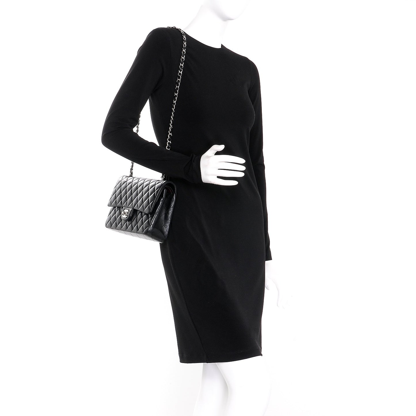 Lambskin Quilted Medium Double Flap Black