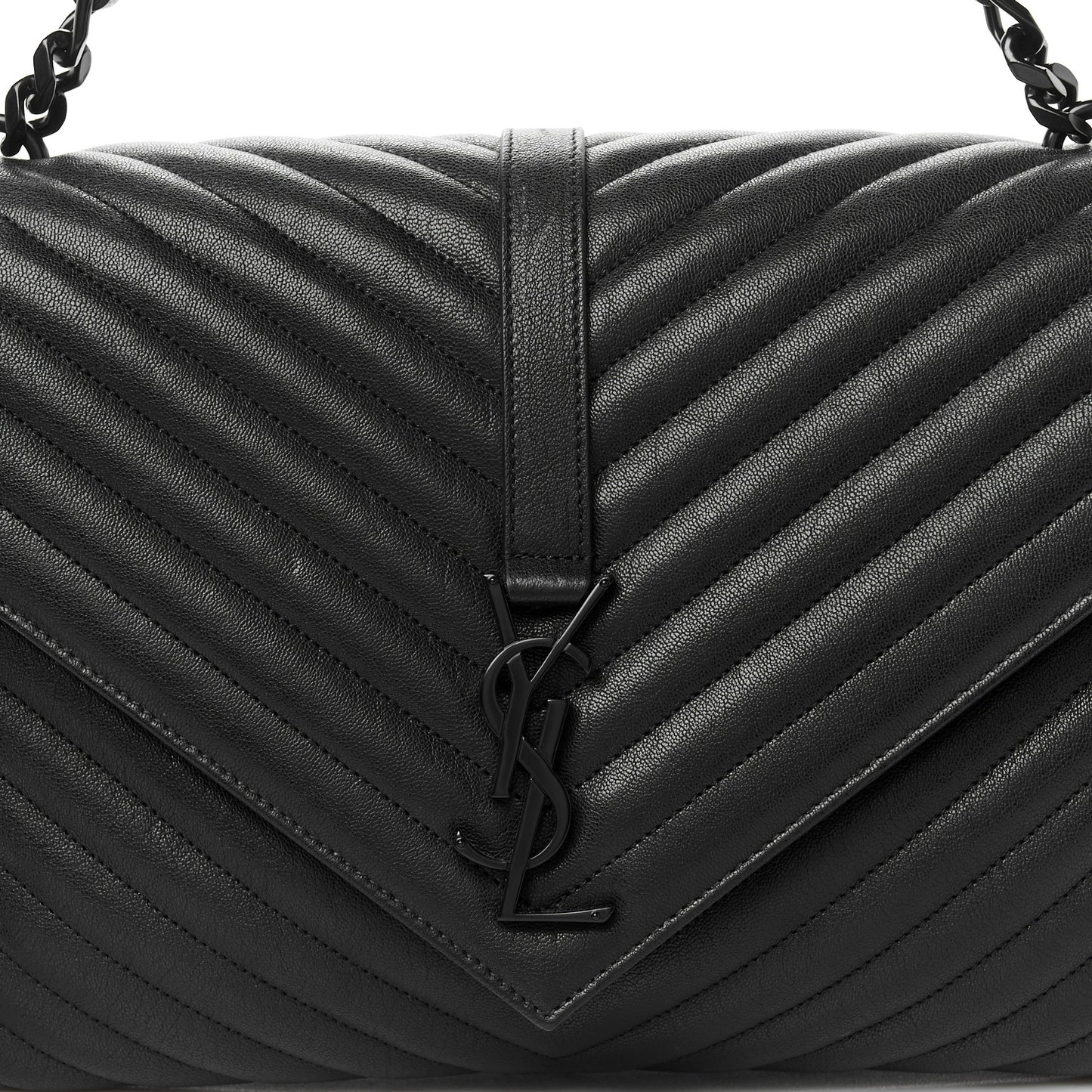 Sheepskin Matelasse Chevron Monogram Monochrome Large College Satchel Black