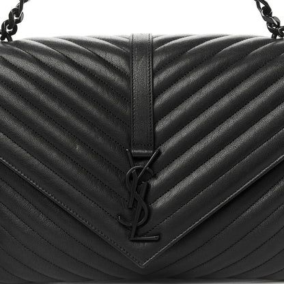 Saint Laurent Sheepskin Matelasse Chevron Monogram Monochrome Large College Satchel Black 9 of 10