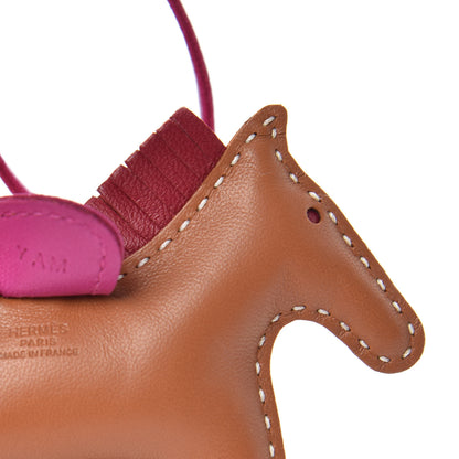 Hermes Milo Lambskin Grigri Rodeo Horse Bag Charm PM Gold Rubis Rose Poupre 3 of 4