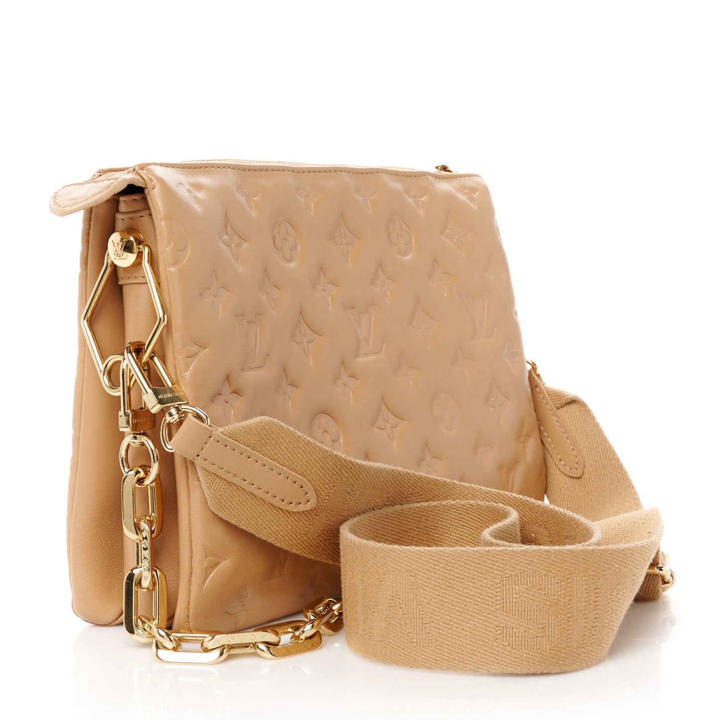 Lambskin Embossed Monogram Coussin PM Camel