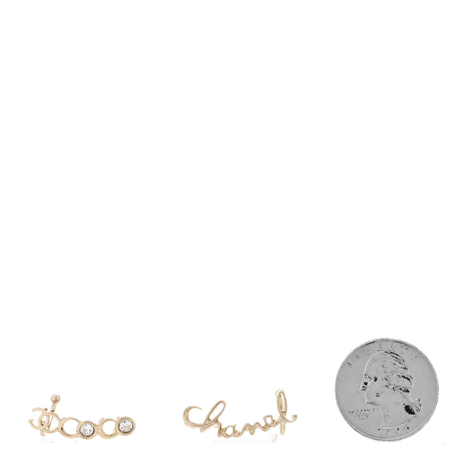 Chanel Metal Crystal Coco Script CC Climber Earrings Gold 2 of 4