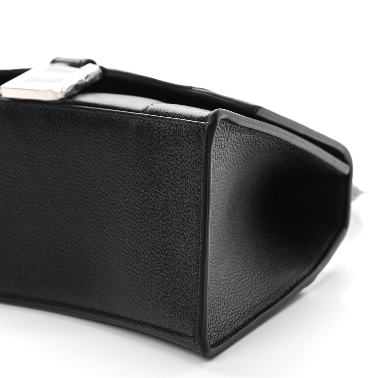 Grained Calfskin Small Hourglass Top Handle Bag Black