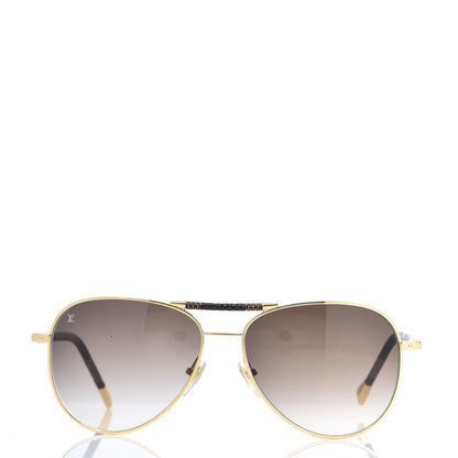 Louis Vuitton Damier Ebene Conspiration Pilote Aviator Sunglasses Z0202U Gold 2 of 9