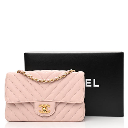 Chanel Calfskin Chevron Quilted Mini Rectangular Flap Light Pink 9 of 9