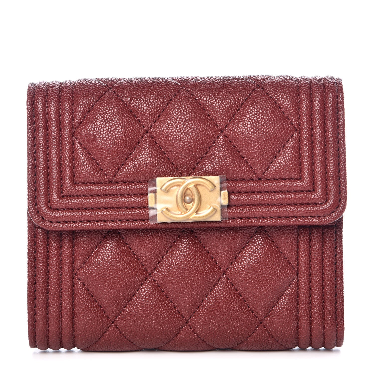 Chanel Caviar Quilted Compact Boy Wallet Burgundy 1 of 9