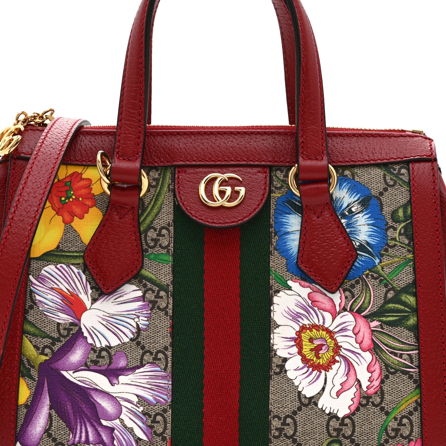 Gucci GG Supreme Monogram Flora Web Small Ophidia Tote Bag Red