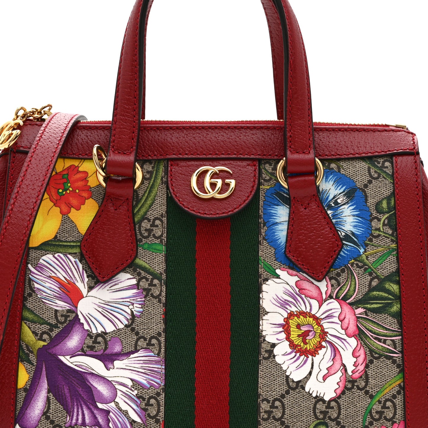 GG Supreme Monogram Flora Web Small Ophidia Tote Bag Red