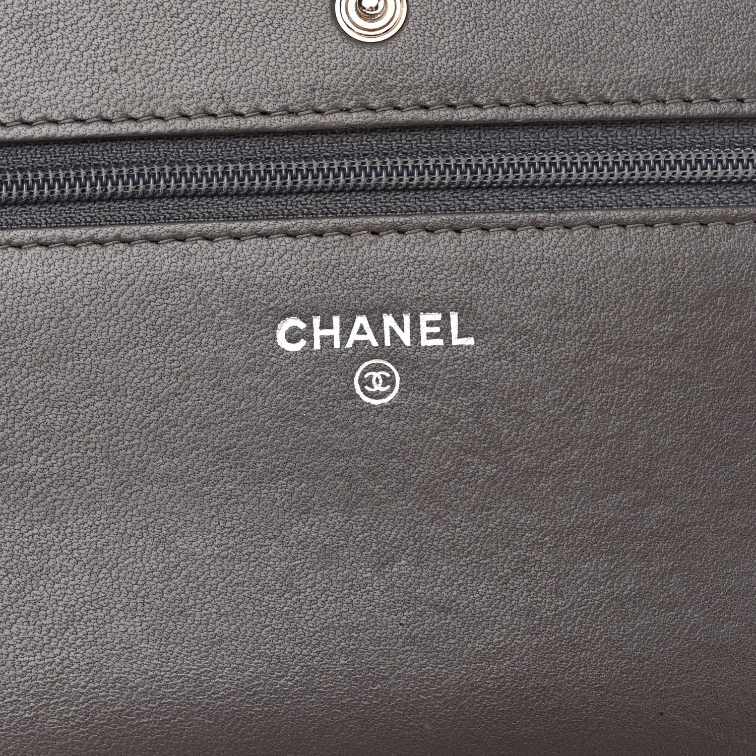 Chanel Distressed Patent Chevron Quilted CC Crossing Wallet On Chain WOC Grey 6 of 14