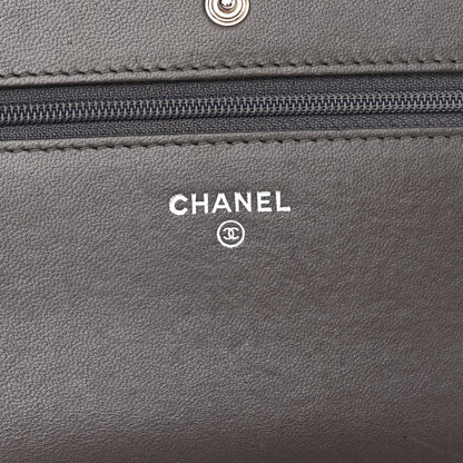 Chanel Distressed Patent Chevron Quilted CC Crossing Wallet On Chain WOC Grey 6 of 14