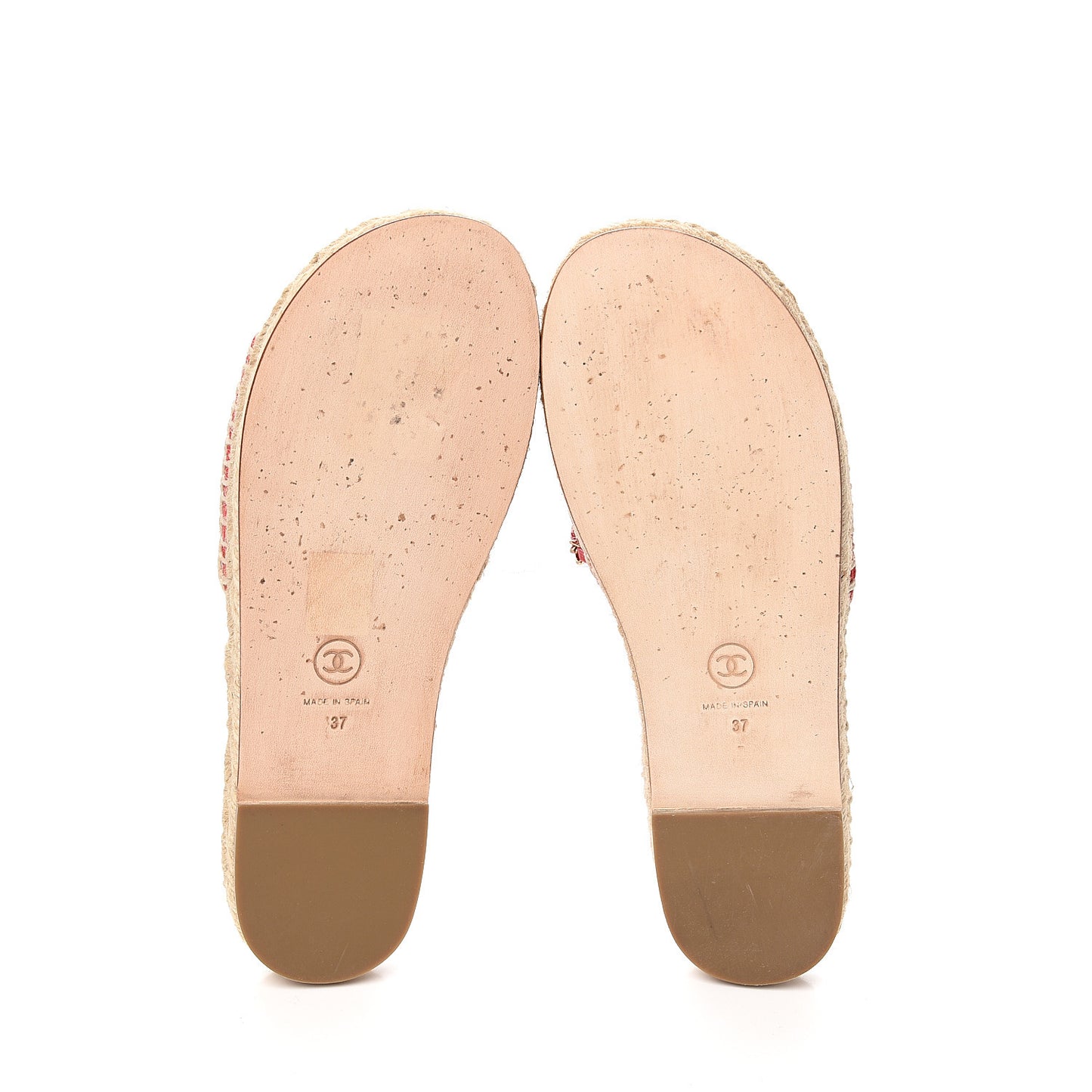Lambskin Quilted CC Espadrille Slip On Sandals 37 Red