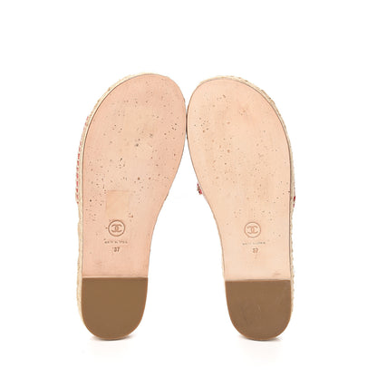 Chanel Lambskin Quilted CC Espadrille Slip On Sandals 37 Red 5 of 12