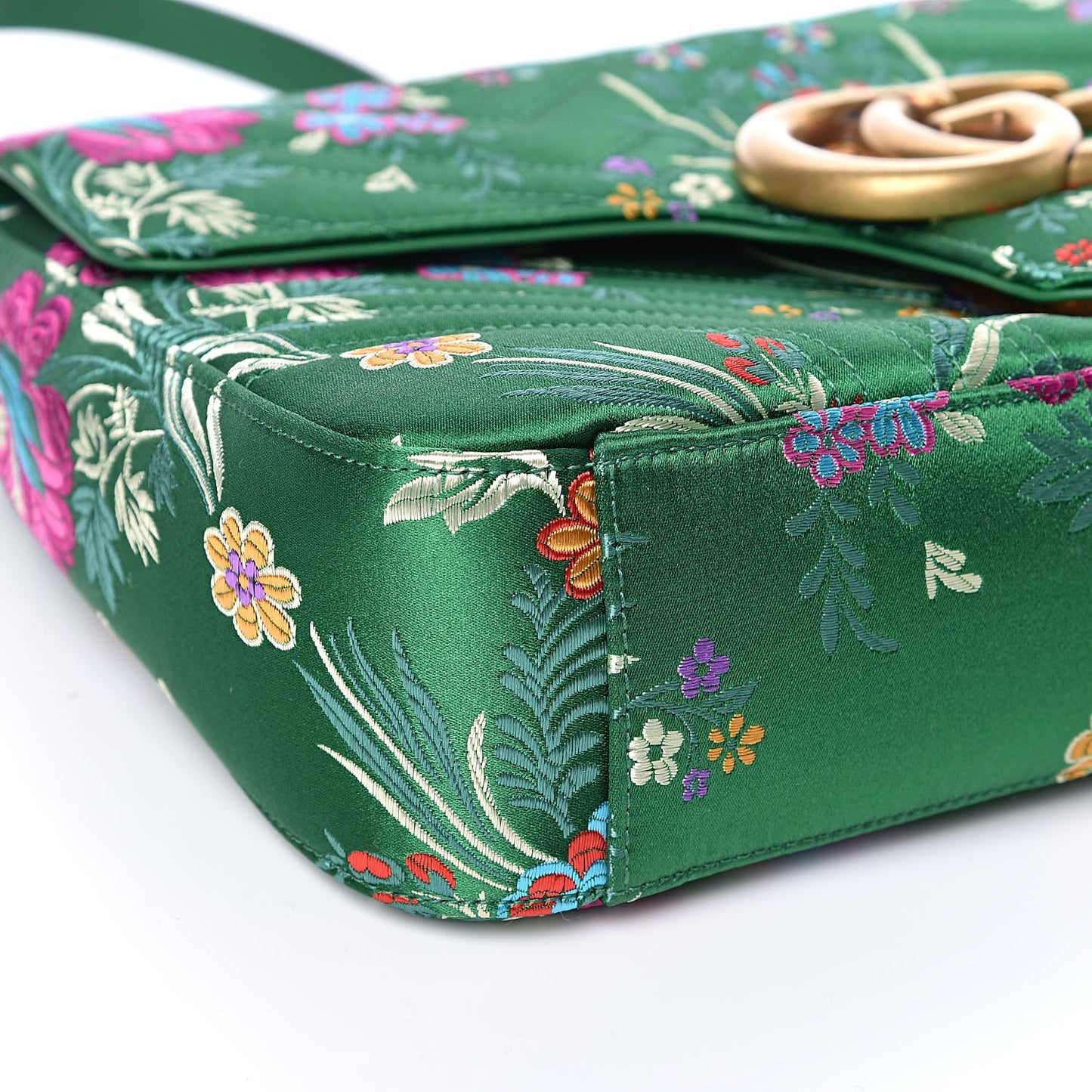 Jacquard Matelasse Floral Medium GG Marmont Shoulder Bag Green
