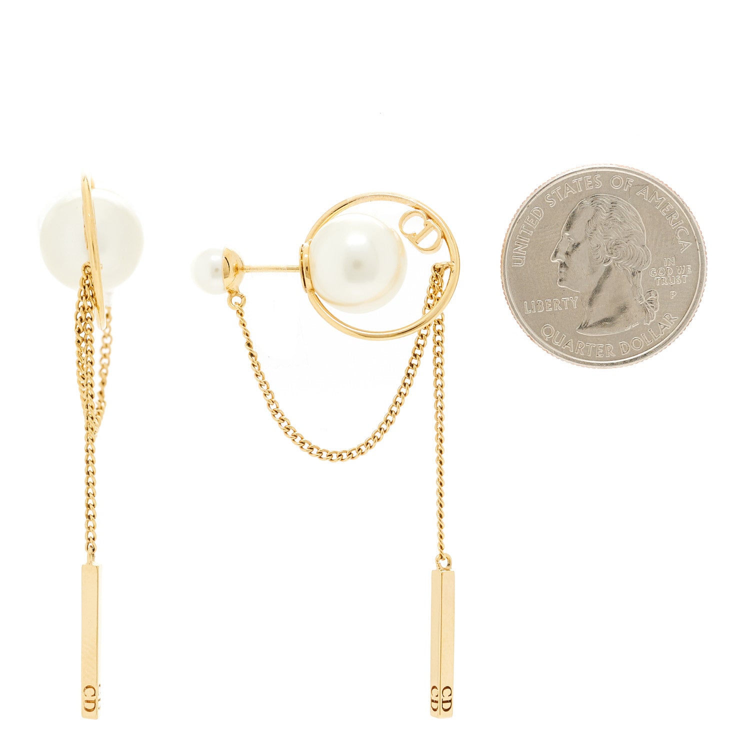 Christian Dior Pearl Tribales Dangle Chain Earrings Gold 2 of 5
