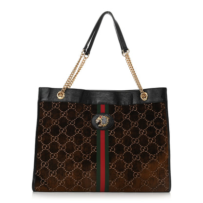 Gucci Velvet GG Monogram Large Rajah Chain Tote Brown 3 of 11