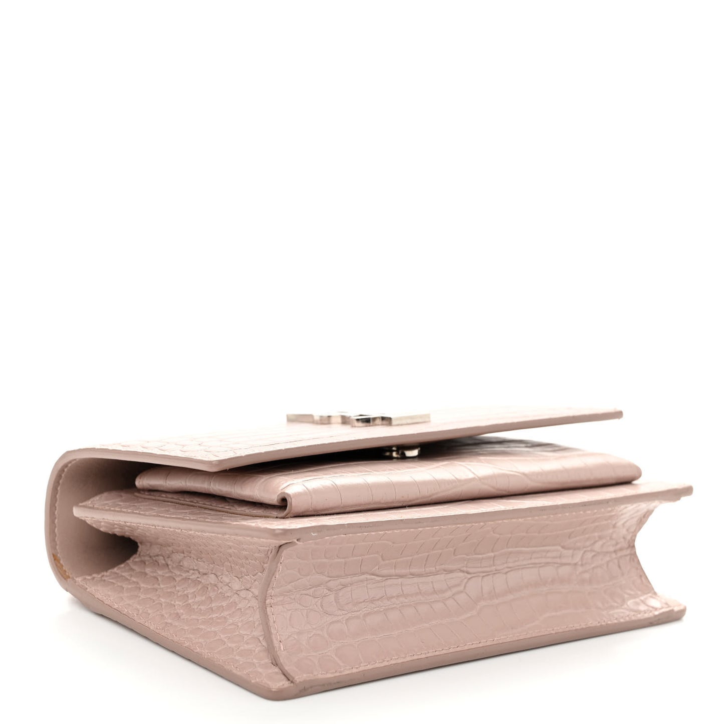 Calfskin Crocodile Embossed Monogram Sunset Chain Wallet Marble Pink